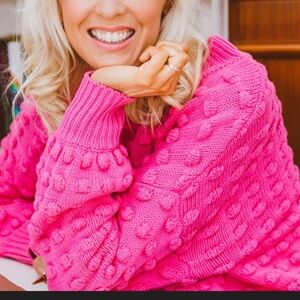 Lou & Grey Sweater - fuchsia pink oversized Pom textured crew neck
